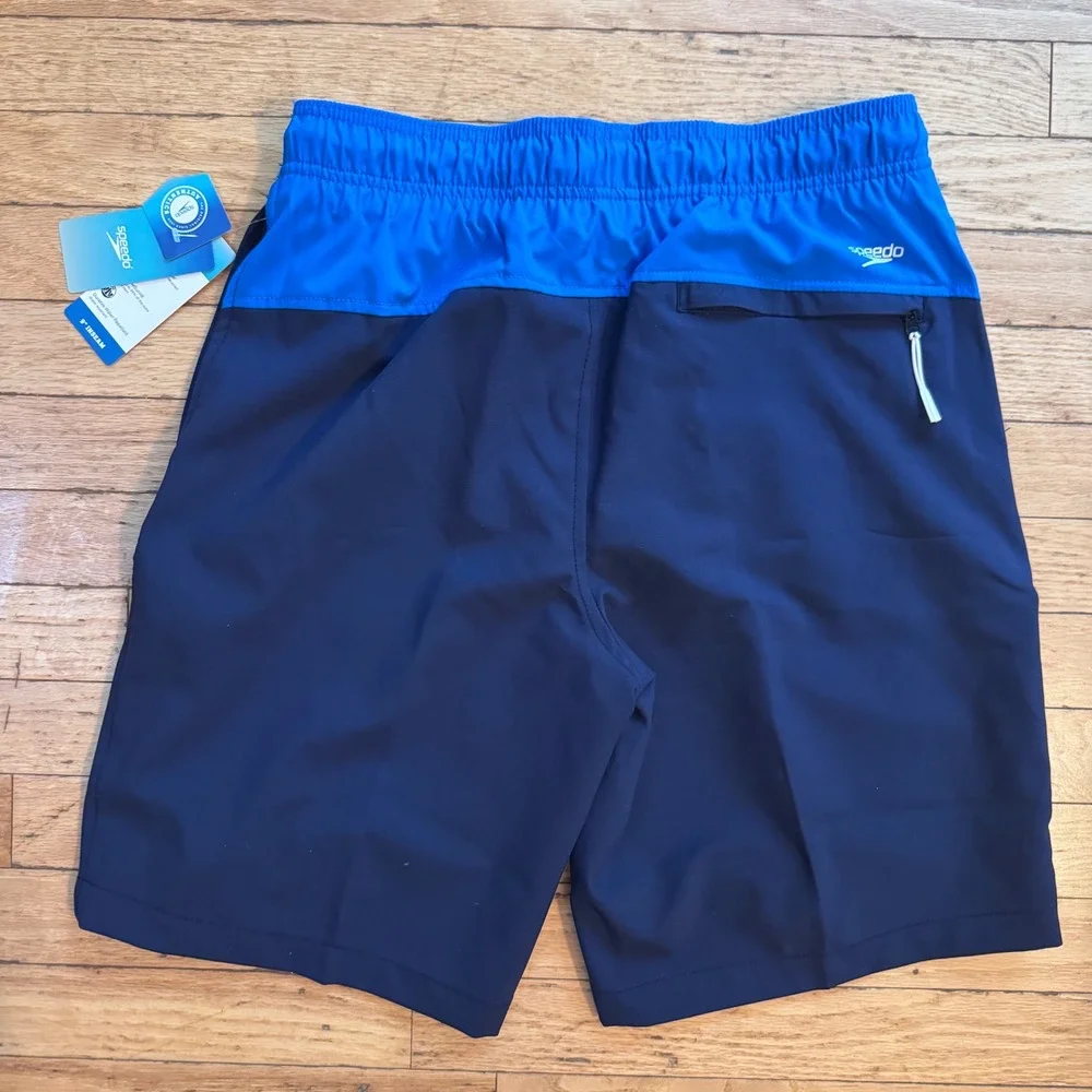 Speedo‎ Mens Swim Trunks Navy Blue Colorblock 9 Inch Inseam Size M